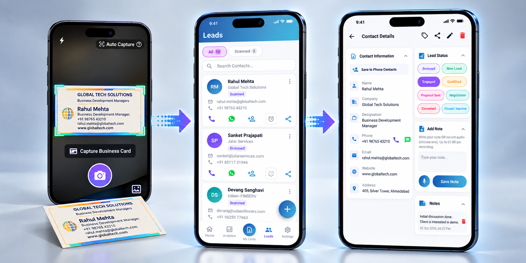Lead management: scan, list, and contact details in Zyncify