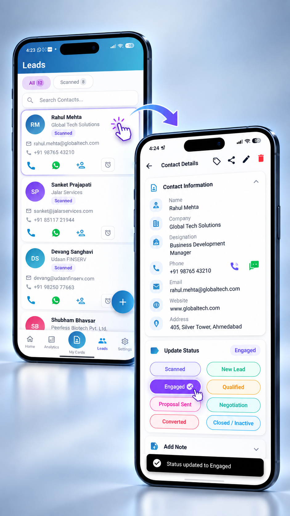 Updating lead status in contact details