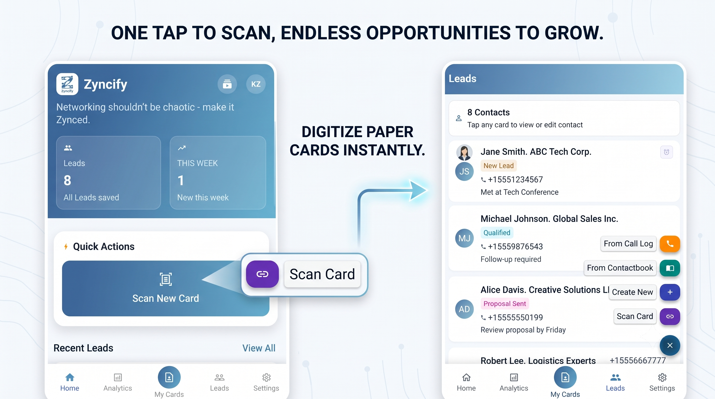 Scanning a paper business card in Zyncify
